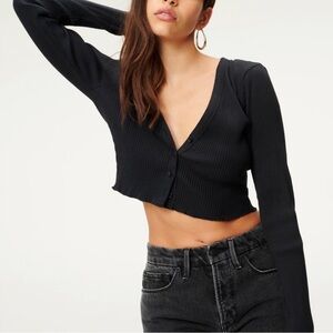 Good American essential Black Ribbed Crop Top